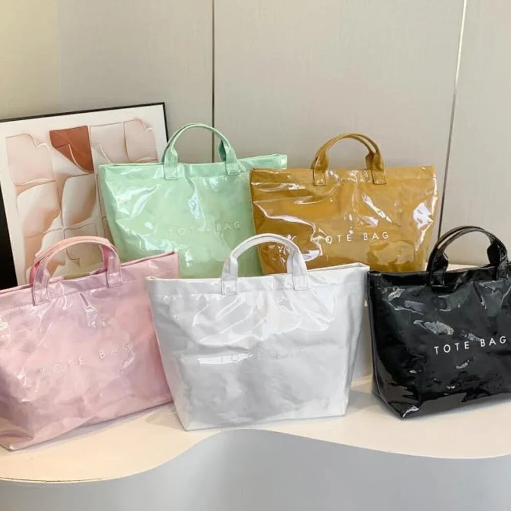 Paper Tote Bag PVC Surface Womens Vintage Clear Handbag Satchel